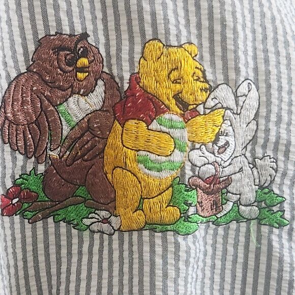 Winnie The Pooh Seersucker Embroidered Camp Shirt-Grandmacore-Gray/White-Loose L - Picture 5 of 10